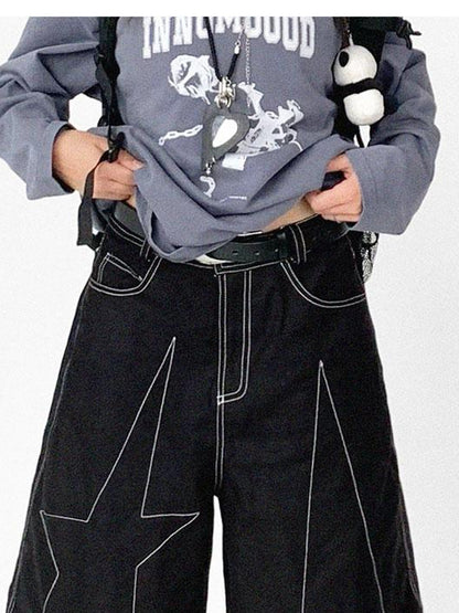 innomoood Tears Star Black Contrast Trim A Line Cropped Culottes