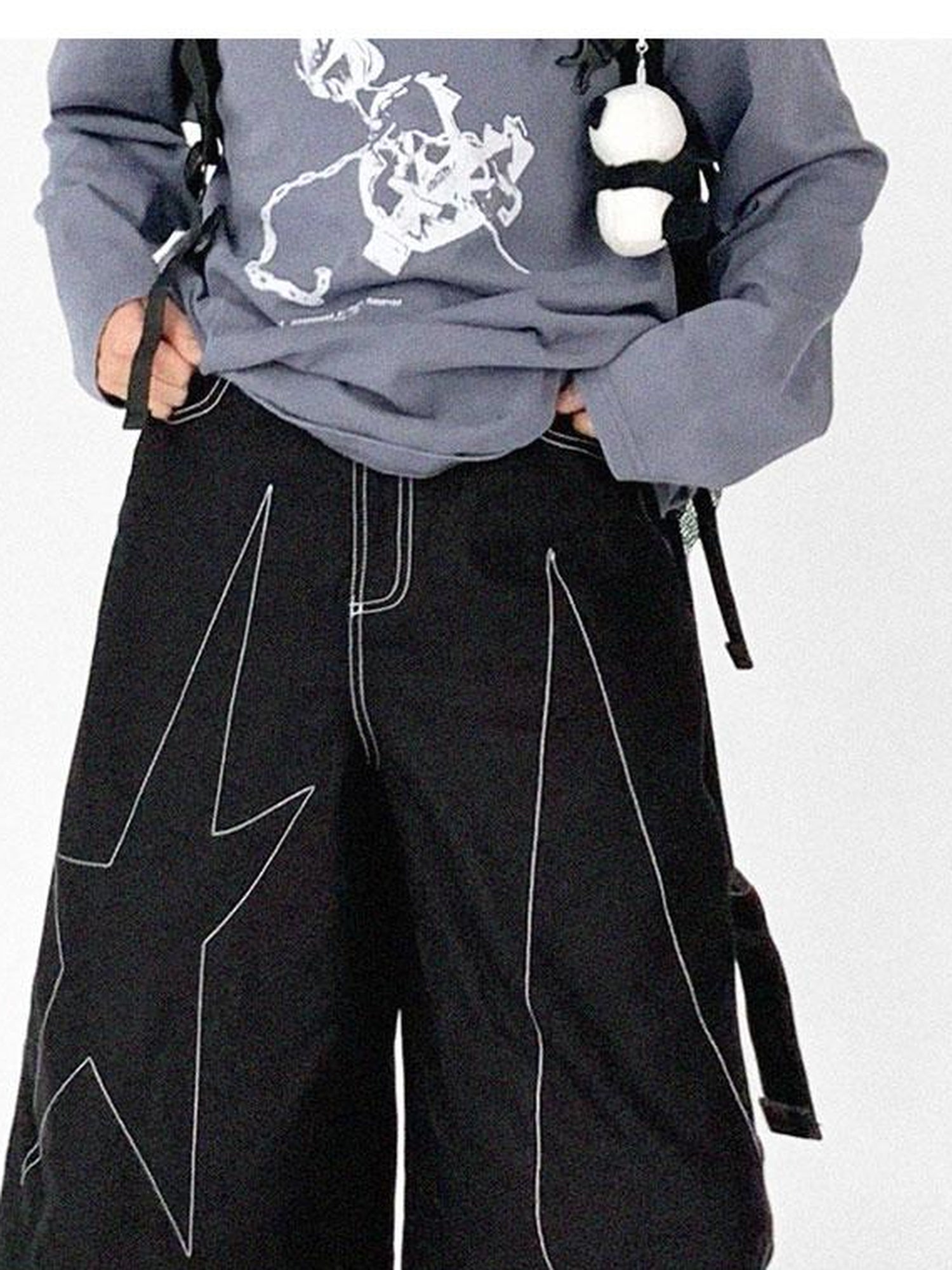 innomoood Tears Star Black Contrast Trim A Line Cropped Culottes