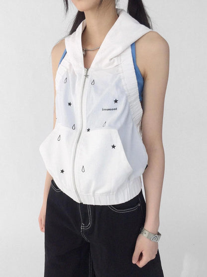 Tears Star Drop Back Open Knit Hoodie