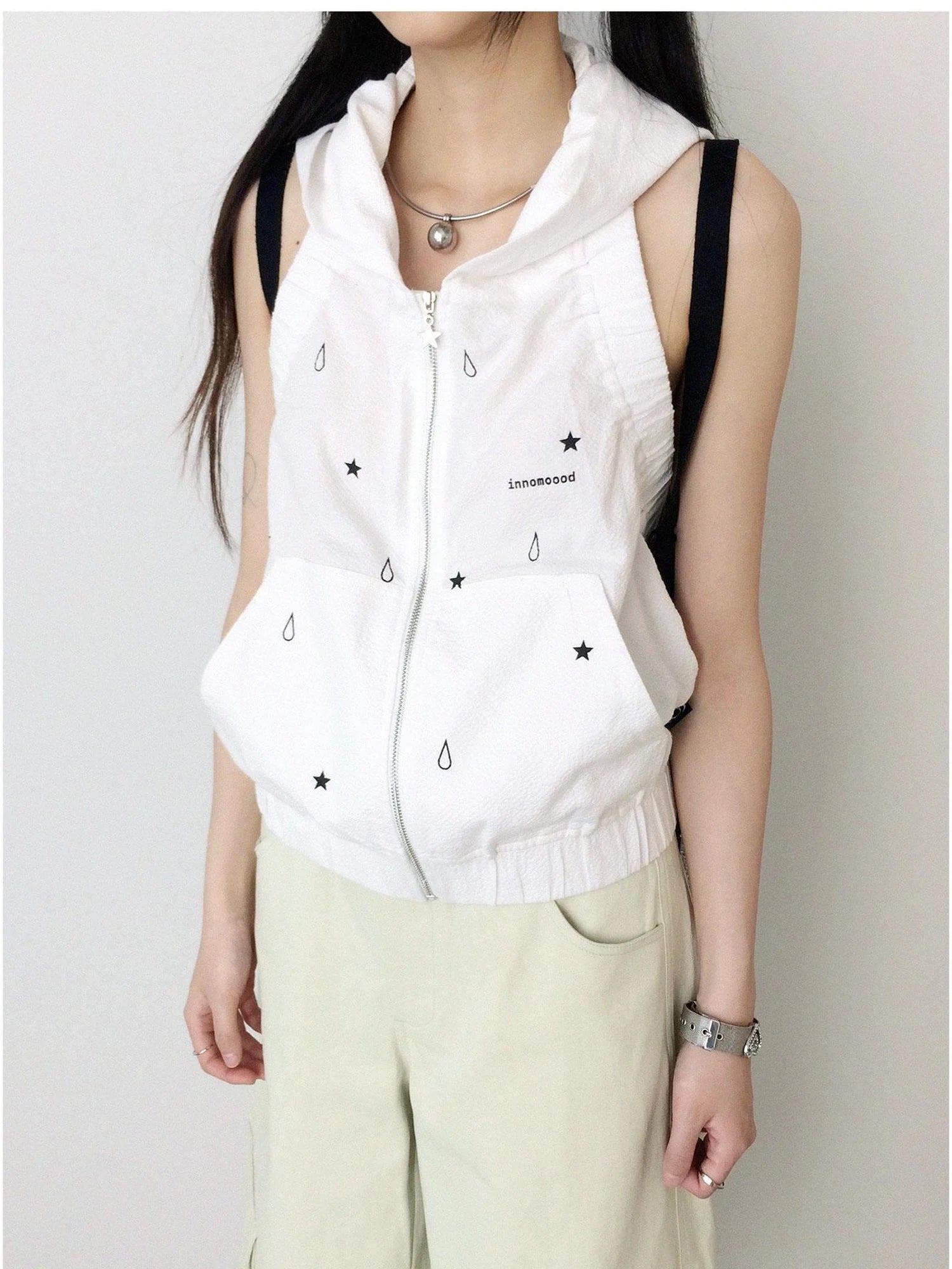 Tears Star Drop Back Open Knit Hoodie