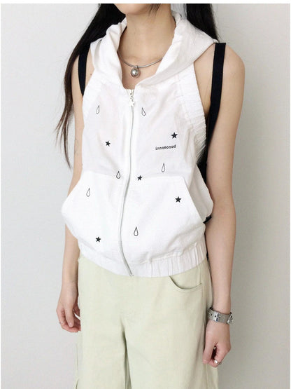 Tears Star Drop Back Open Knit Hoodie