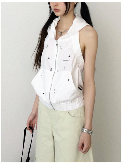 Tears Star Drop Back Open Knit Hoodie