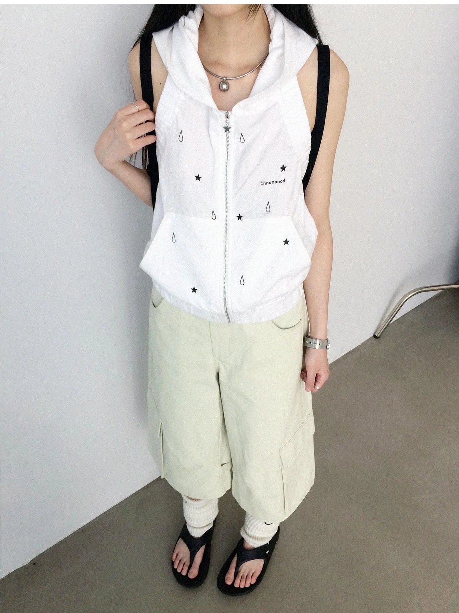 Tears Star Drop Back Open Knit Hoodie