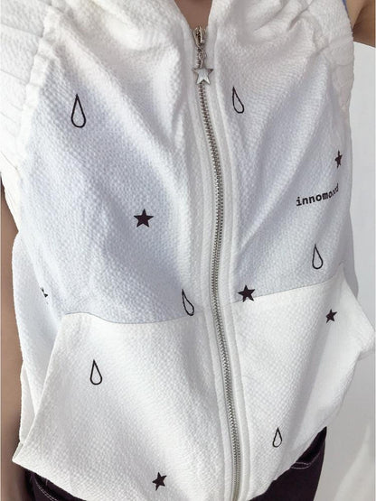 innomoood Tears Star Drop Back Open Knit Hoodie