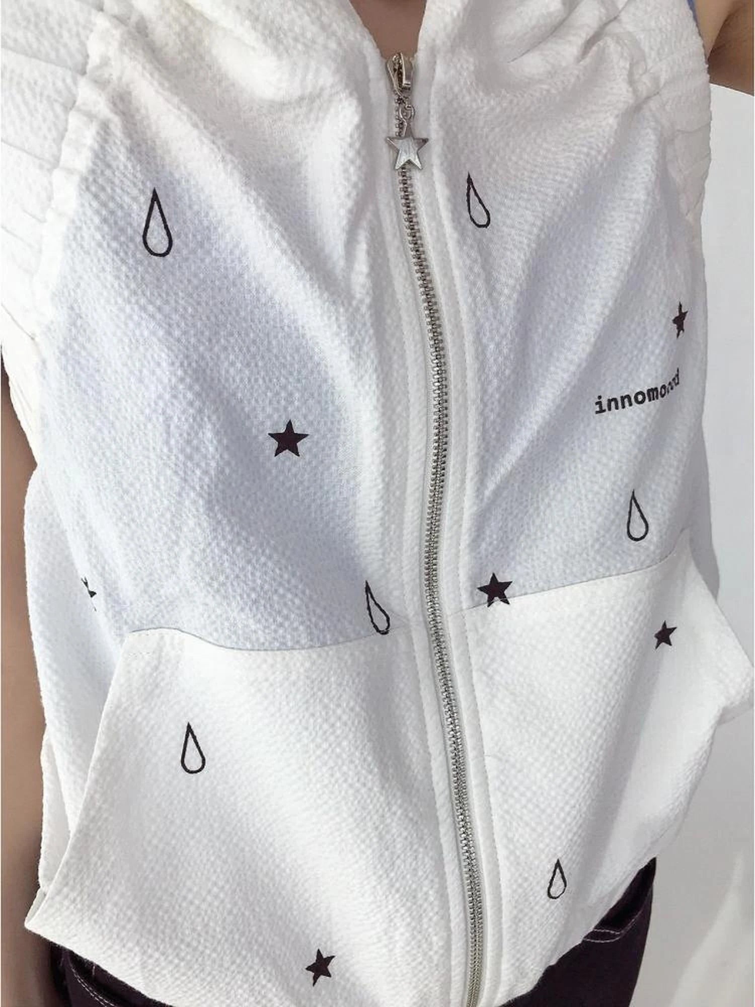 Tears Star Drop Back Open Knit Hoodie