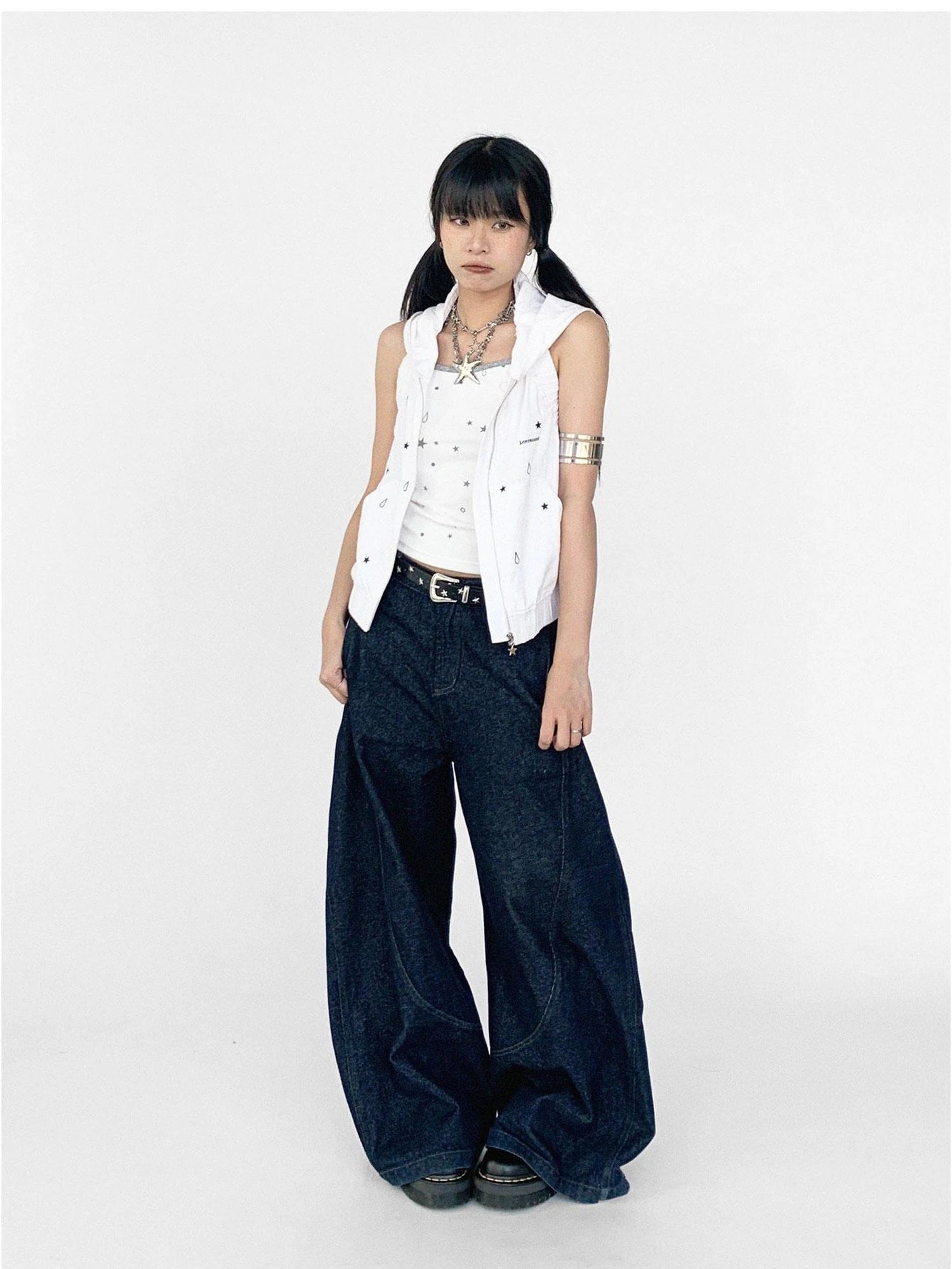 Tears Star Drop Back Open Knit Hoodie