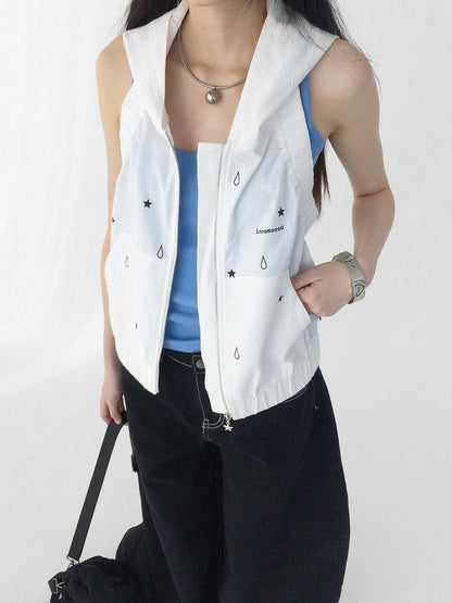 innomoood Tears Star Drop Back Open Knit Hoodie