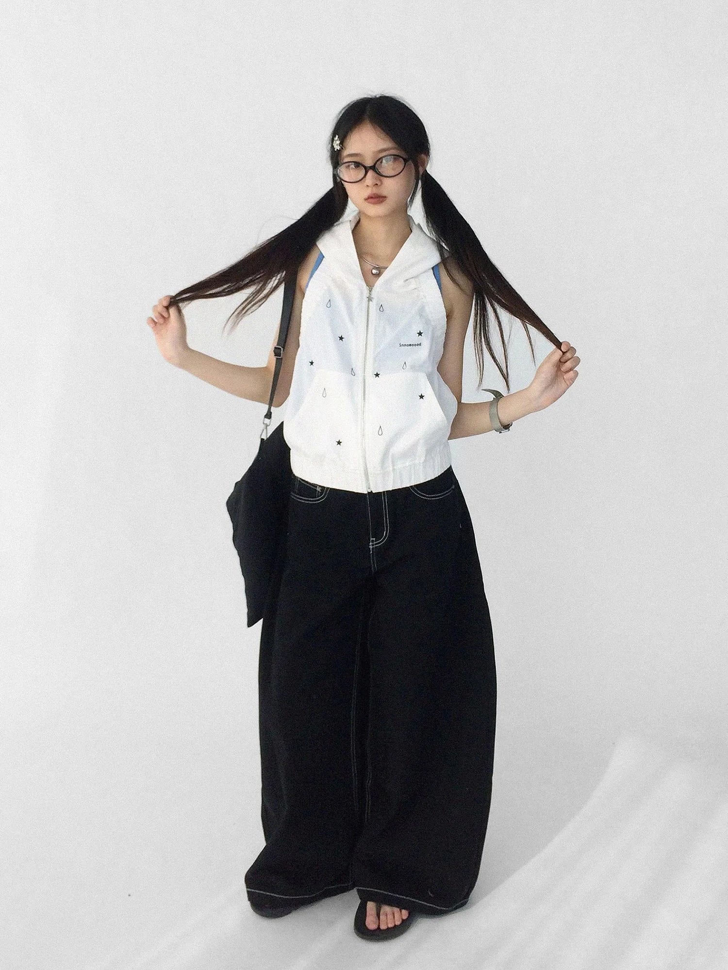 Tears Star Drop Back Open Knit Hoodie