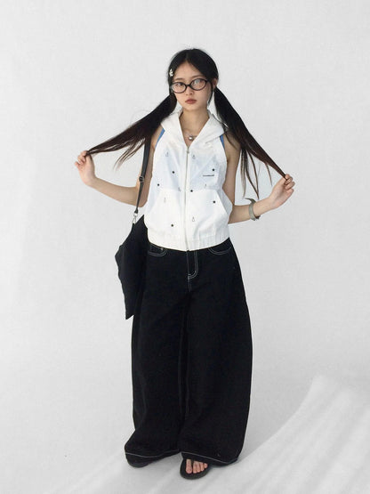 Tears Star Drop Back Open Knit Hoodie