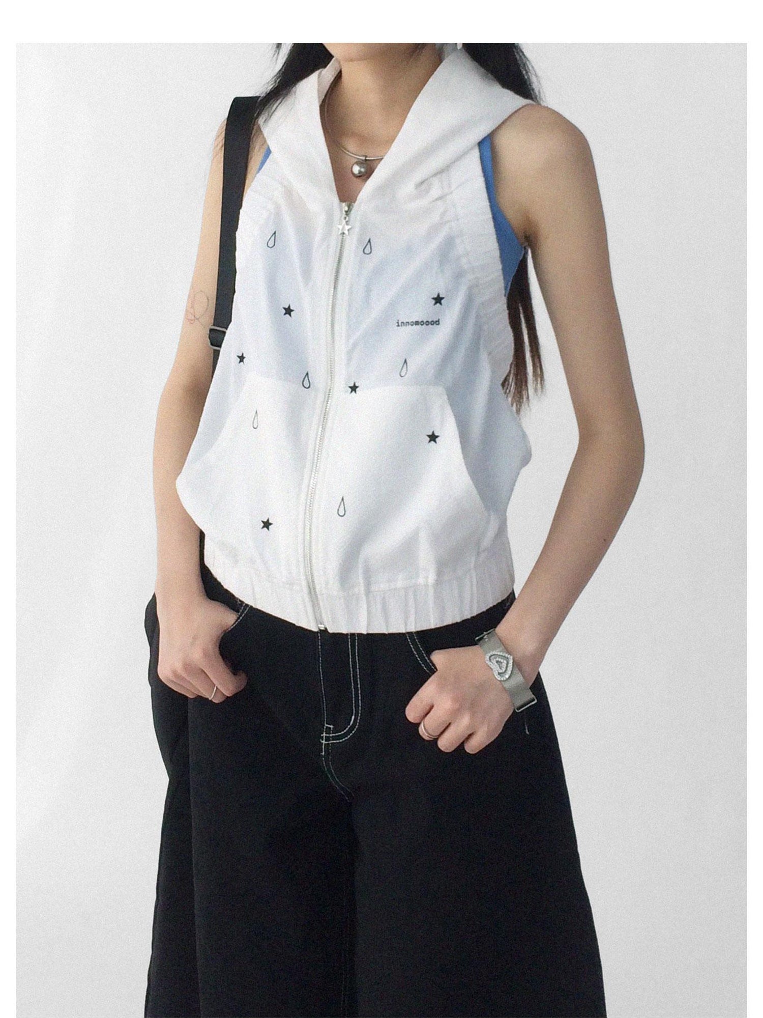 innomoood Tears Star Drop Back Open Knit Hoodie