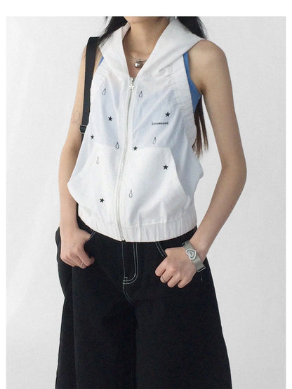 Tears Star Drop Back Open Knit Hoodie