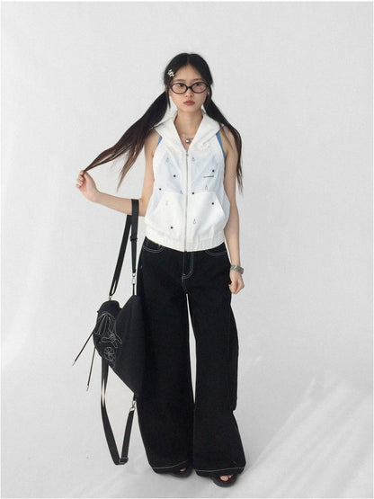 Tears Star Drop Back Open Knit Hoodie