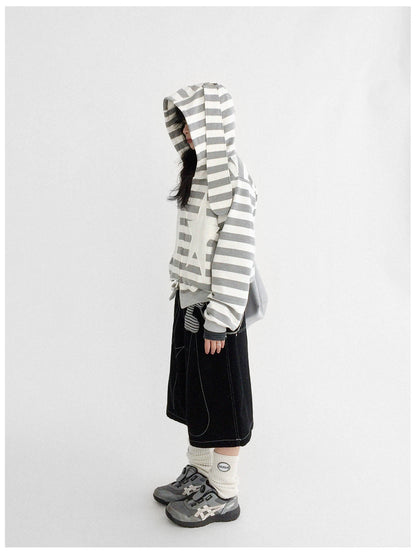 innomoood Tears Star Patchwork Hoodie With Detachable Bunny Ears