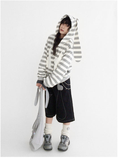 innomoood Tears Star Patchwork Hoodie With Detachable Bunny Ears