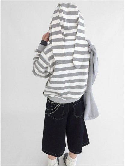 innomoood Tears Star Patchwork Hoodie With Detachable Bunny Ears