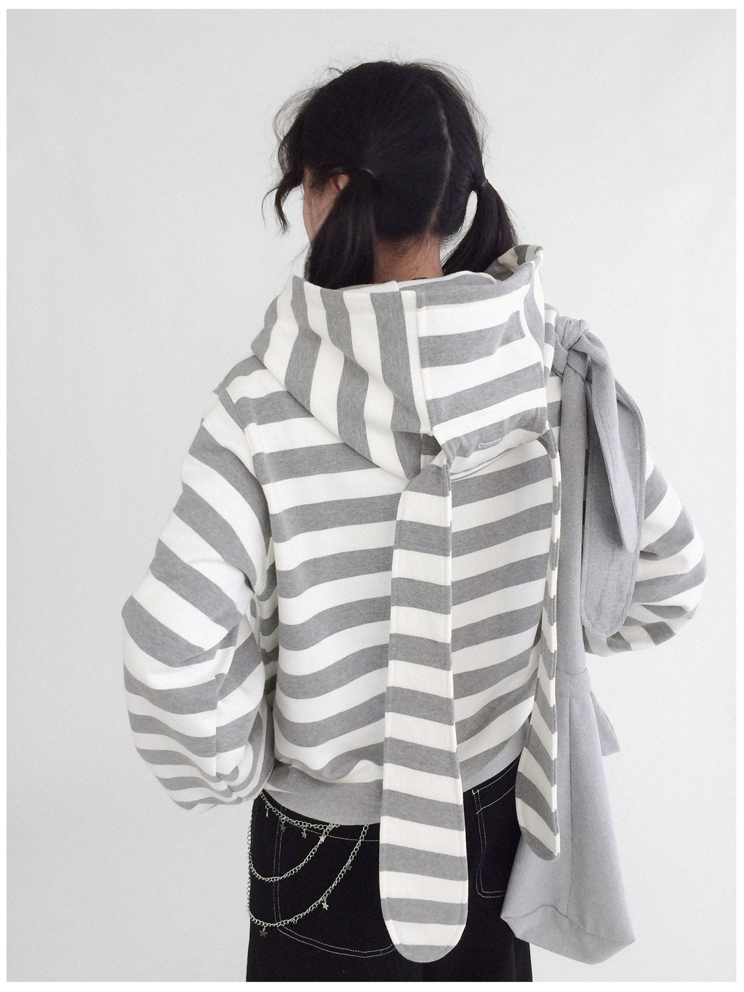 innomoood Tears Star Patchwork Hoodie With Detachable Bunny Ears