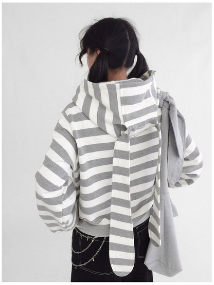 Tears Star Patchwork Hoodie With Detachable Bunny Ears