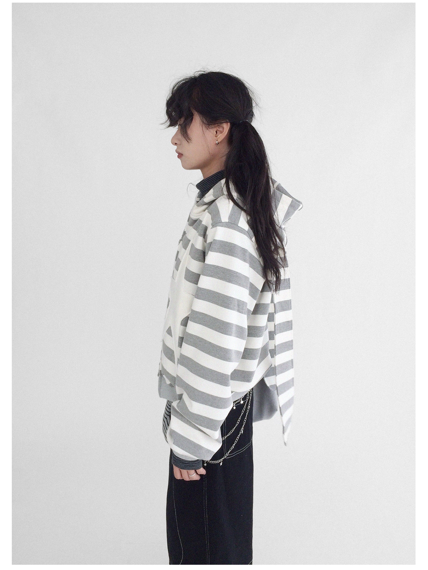 innomoood Tears Star Patchwork Hoodie With Detachable Bunny Ears