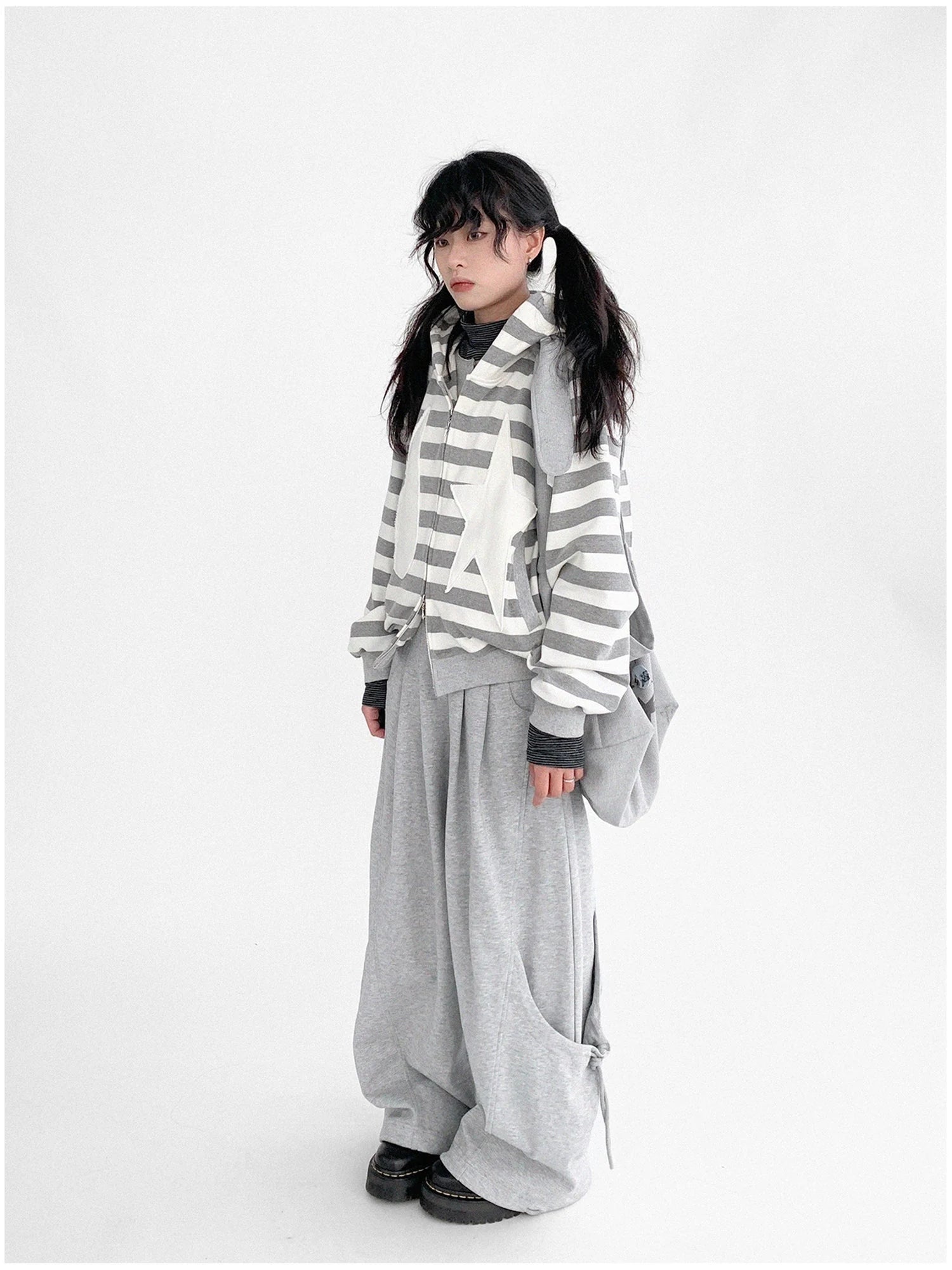 Tears Star Patchwork Hoodie With Detachable Bunny Ears