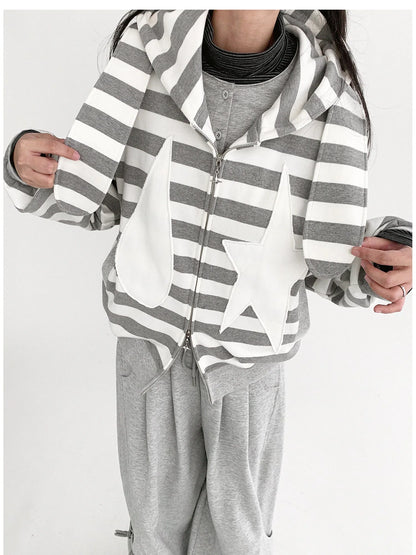 Tears Star Patchwork Hoodie With Detachable Bunny Ears