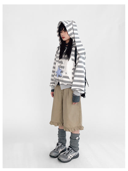 innomoood Tears Star Patchwork Hoodie With Detachable Bunny Ears