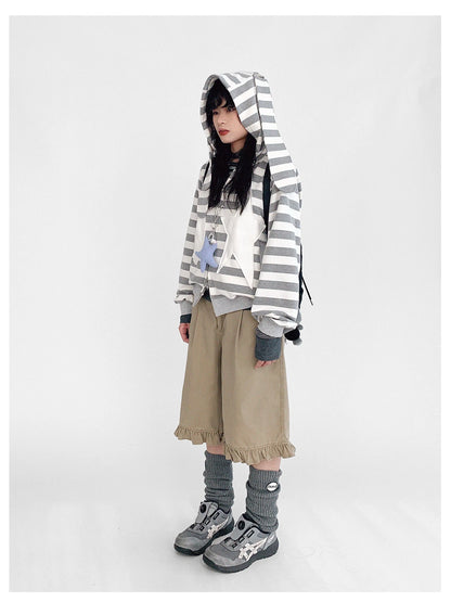 Tears Star Patchwork Hoodie With Detachable Bunny Ears