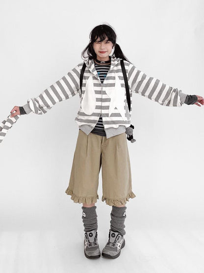 innomoood Tears Star Patchwork Hoodie With Detachable Bunny Ears