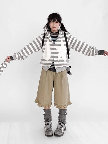 Tears Star Patchwork Hoodie With Detachable Bunny Ears