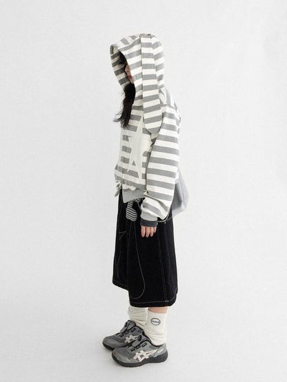 innomoood Tears Star Patchwork Hoodie With Detachable Bunny Ears