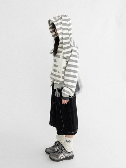 Tears Star Patchwork Hoodie With Detachable Bunny Ears