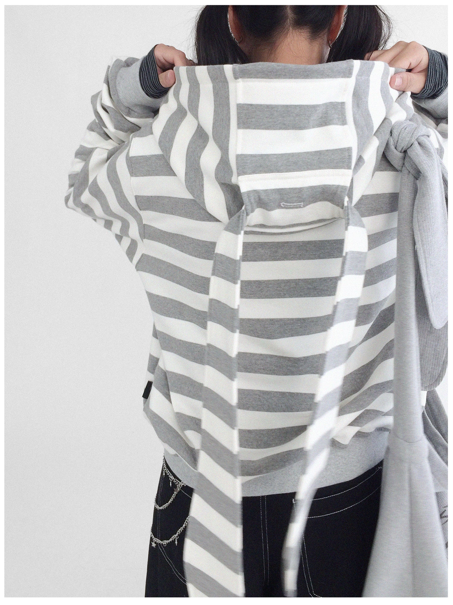 innomoood Tears Star Patchwork Hoodie With Detachable Bunny Ears