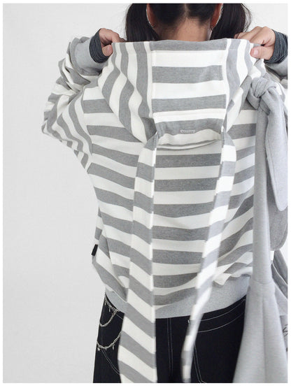 innomoood Tears Star Patchwork Hoodie With Detachable Bunny Ears