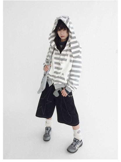 Tears Star Patchwork Hoodie With Detachable Bunny Ears