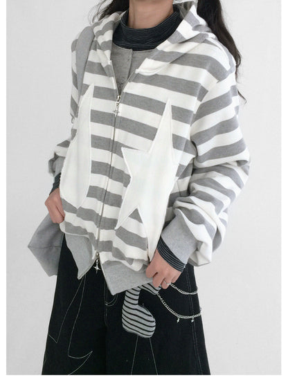 innomoood Tears Star Patchwork Hoodie With Detachable Bunny Ears