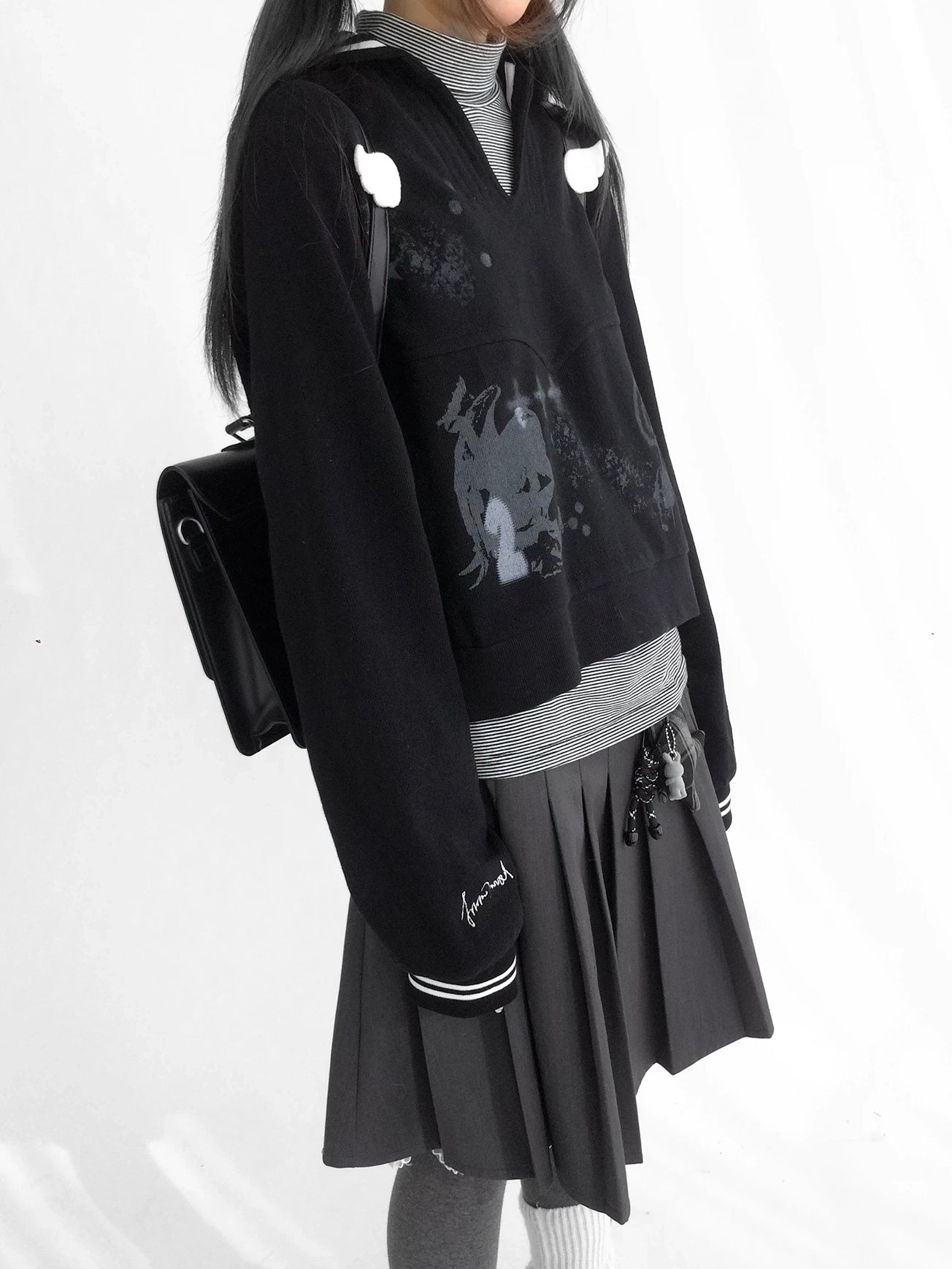 innomoood Textured Chunky Knit Oversized Cropped Crew Neck Women Office Pullover Cardigans