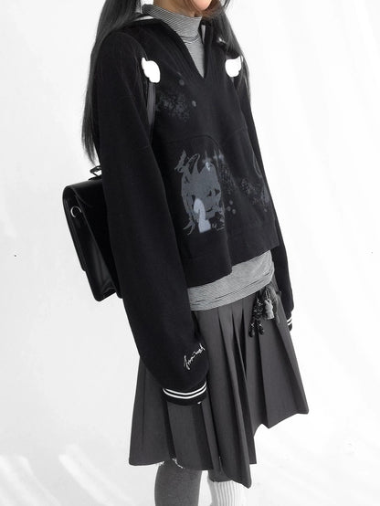 innomoood Textured Chunky Knit Oversized Cropped Crew Neck Women Office Pullover Cardigans