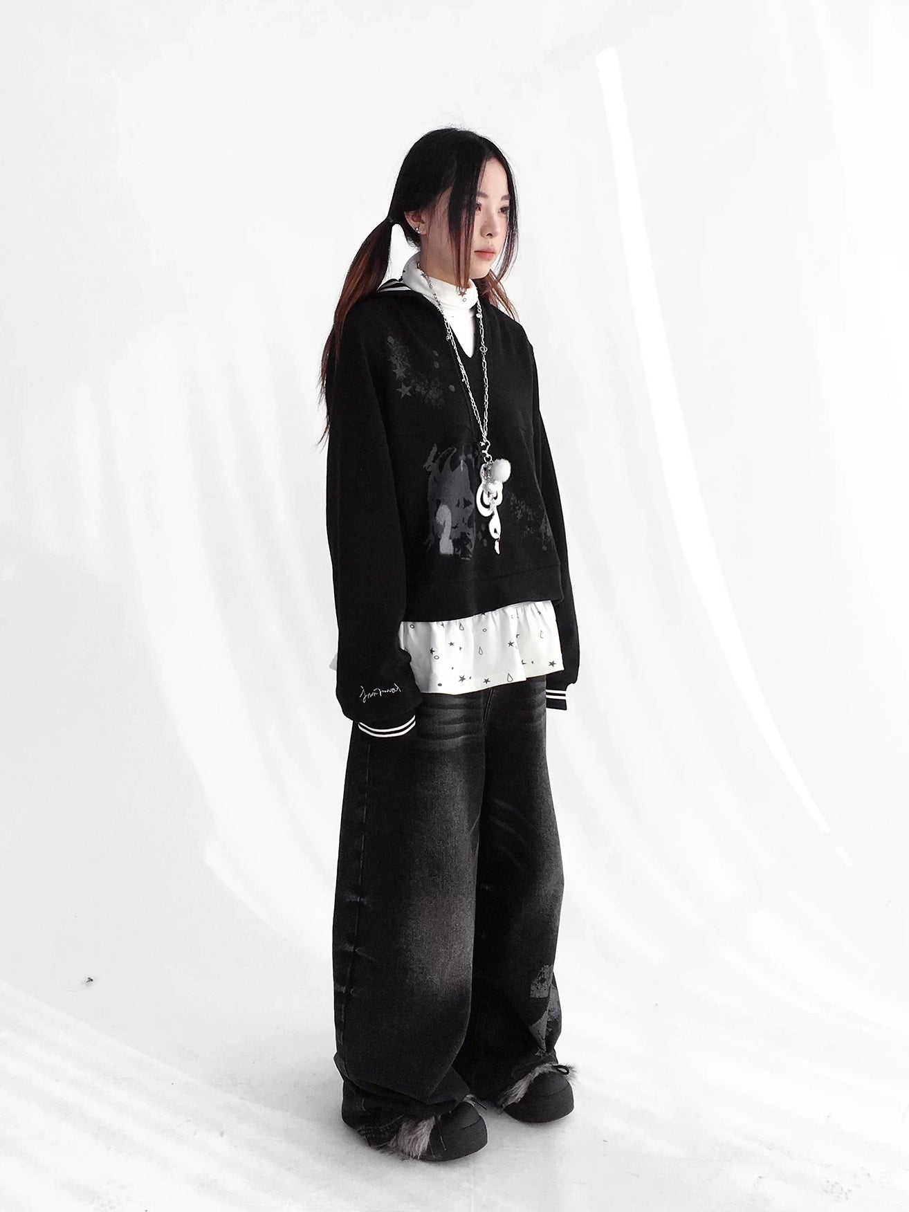 innomoood Textured Chunky Knit Oversized Cropped Crew Neck Women Office Pullover Cardigans