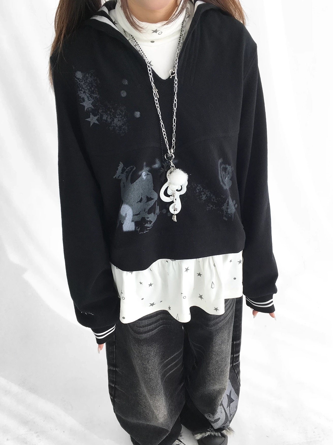 innomoood Textured Chunky Knit Oversized Cropped Crew Neck Women Office Pullover Cardigans