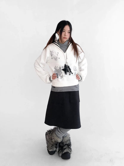 innomoood Textured Chunky Knit Oversized Cropped Crew Neck Women Office Pullover Cardigans