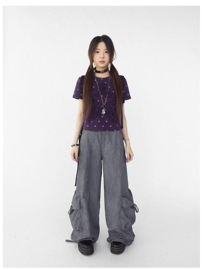 innomoood Textured Washed Cotton Cargo Joggers With Drawstring Waist