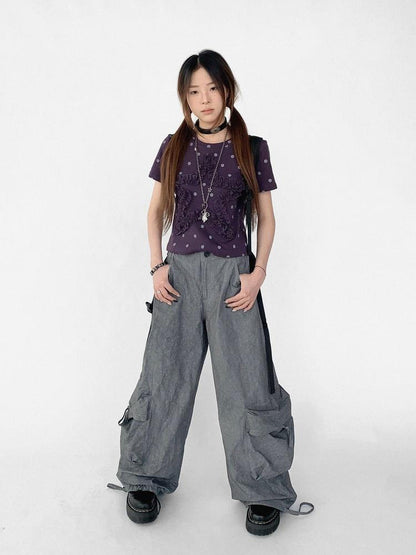 innomoood Textured Washed Cotton Cargo Joggers With Drawstring Waist