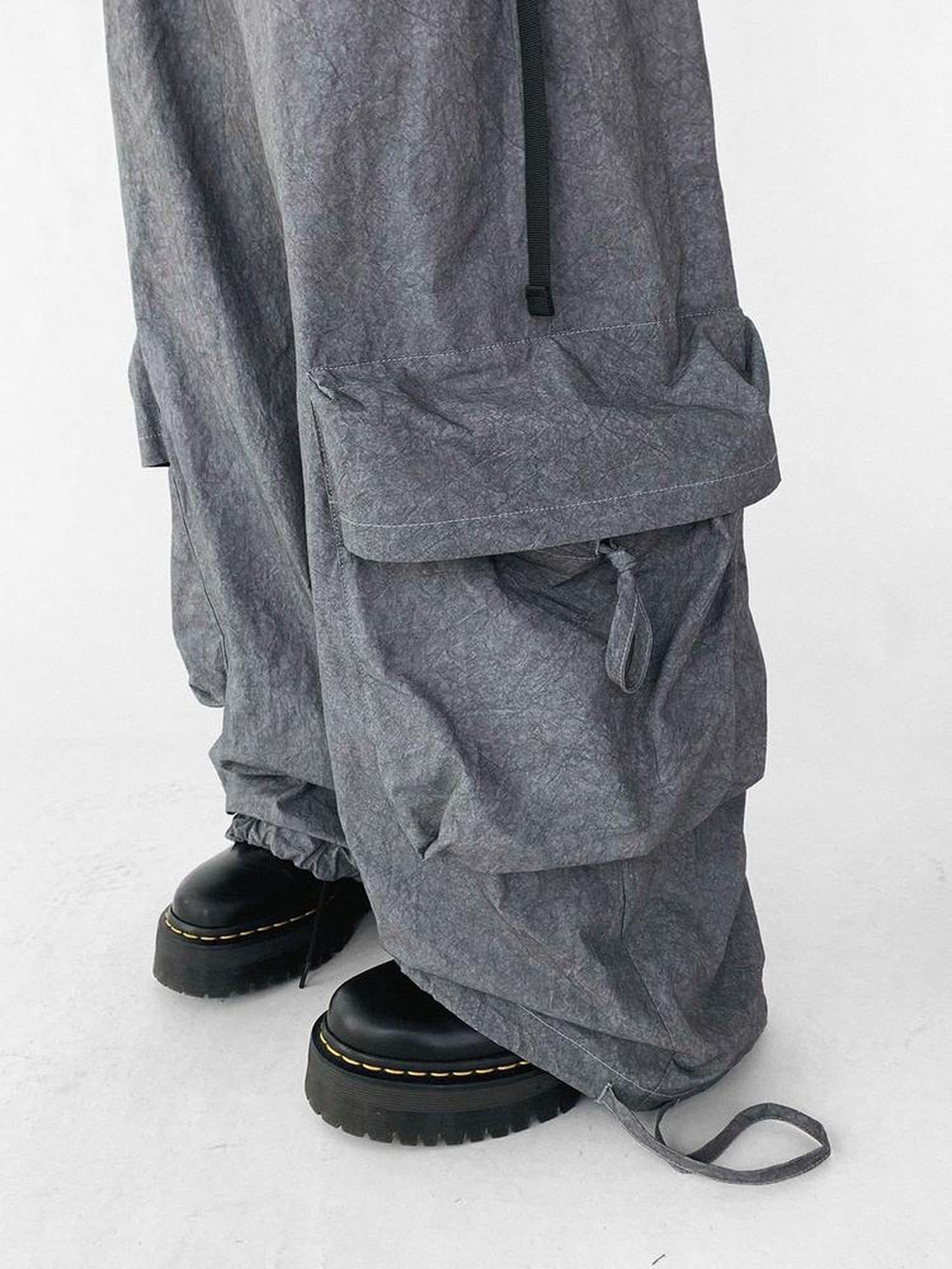 innomoood Textured Washed Cotton Cargo Joggers With Drawstring Waist