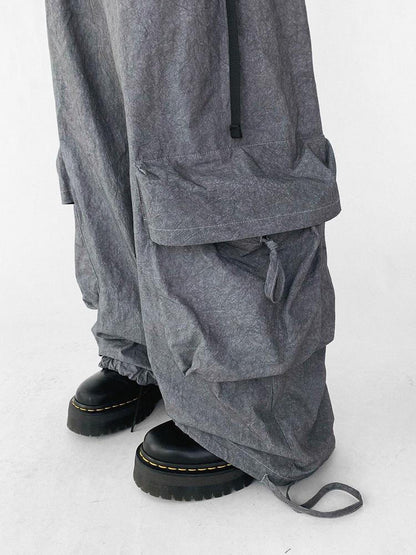 innomoood Textured Washed Cotton Cargo Joggers With Drawstring Waist