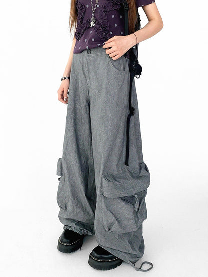 innomoood Textured Washed Cotton Cargo Joggers With Drawstring Waist