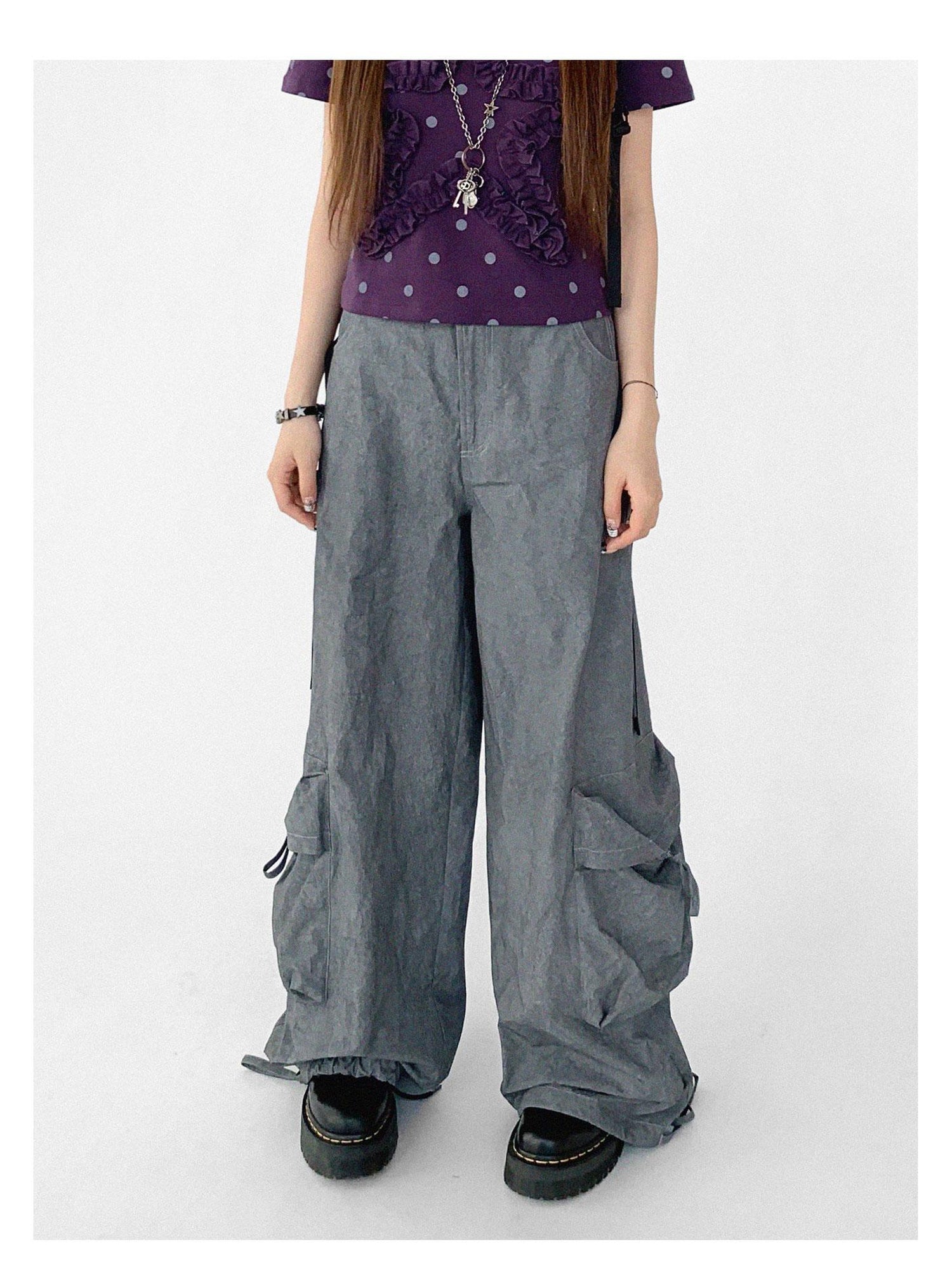 innomoood Textured Washed Cotton Cargo Joggers With Drawstring Waist
