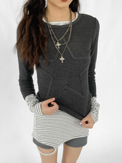 Thermal Teddy Y2k Layering Top V-neck T-shirt Long Sleeve