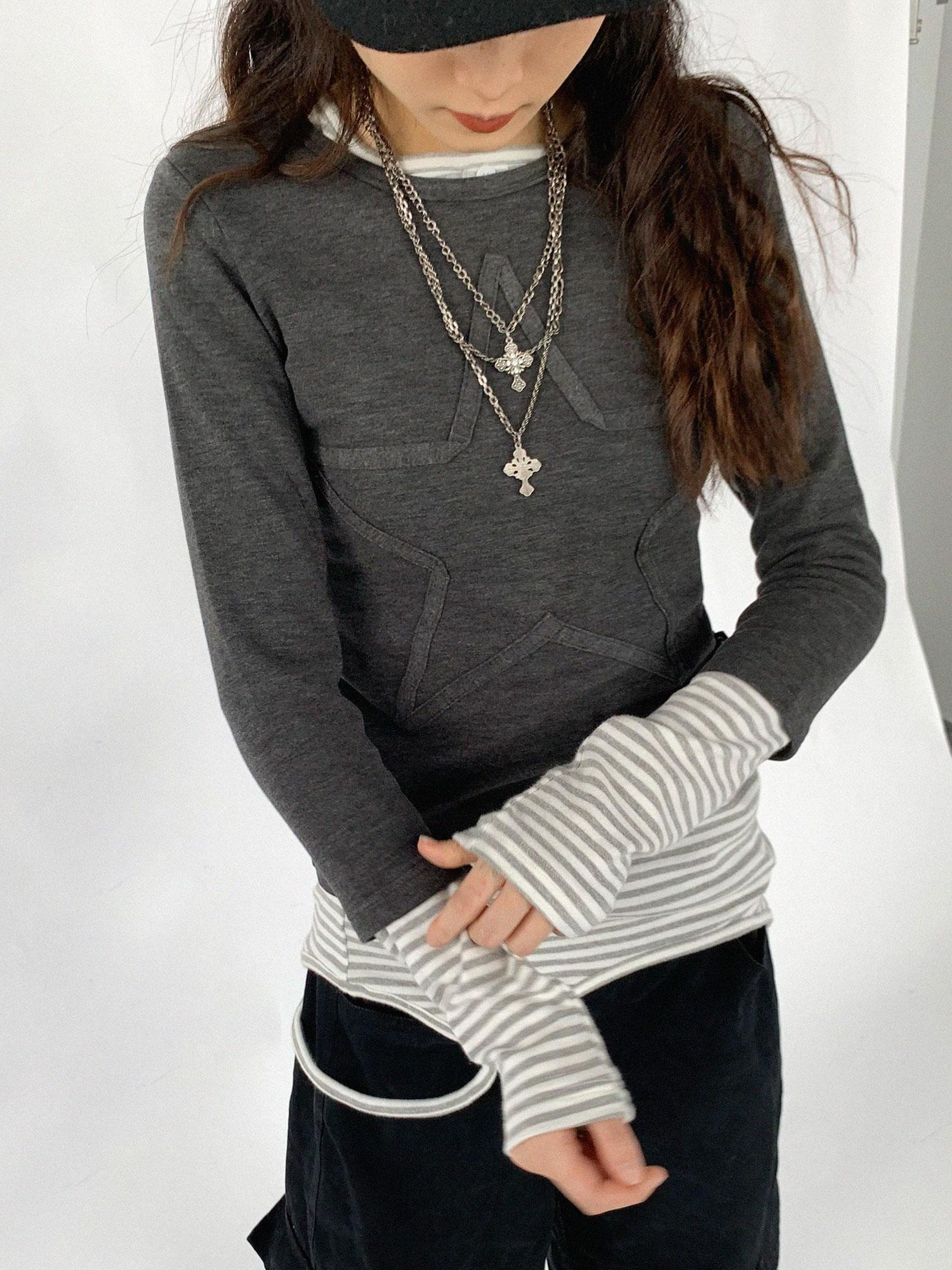 innomoood Thermal Teddy Y2k Layering Top V-neck T-shirt Long Sleeve