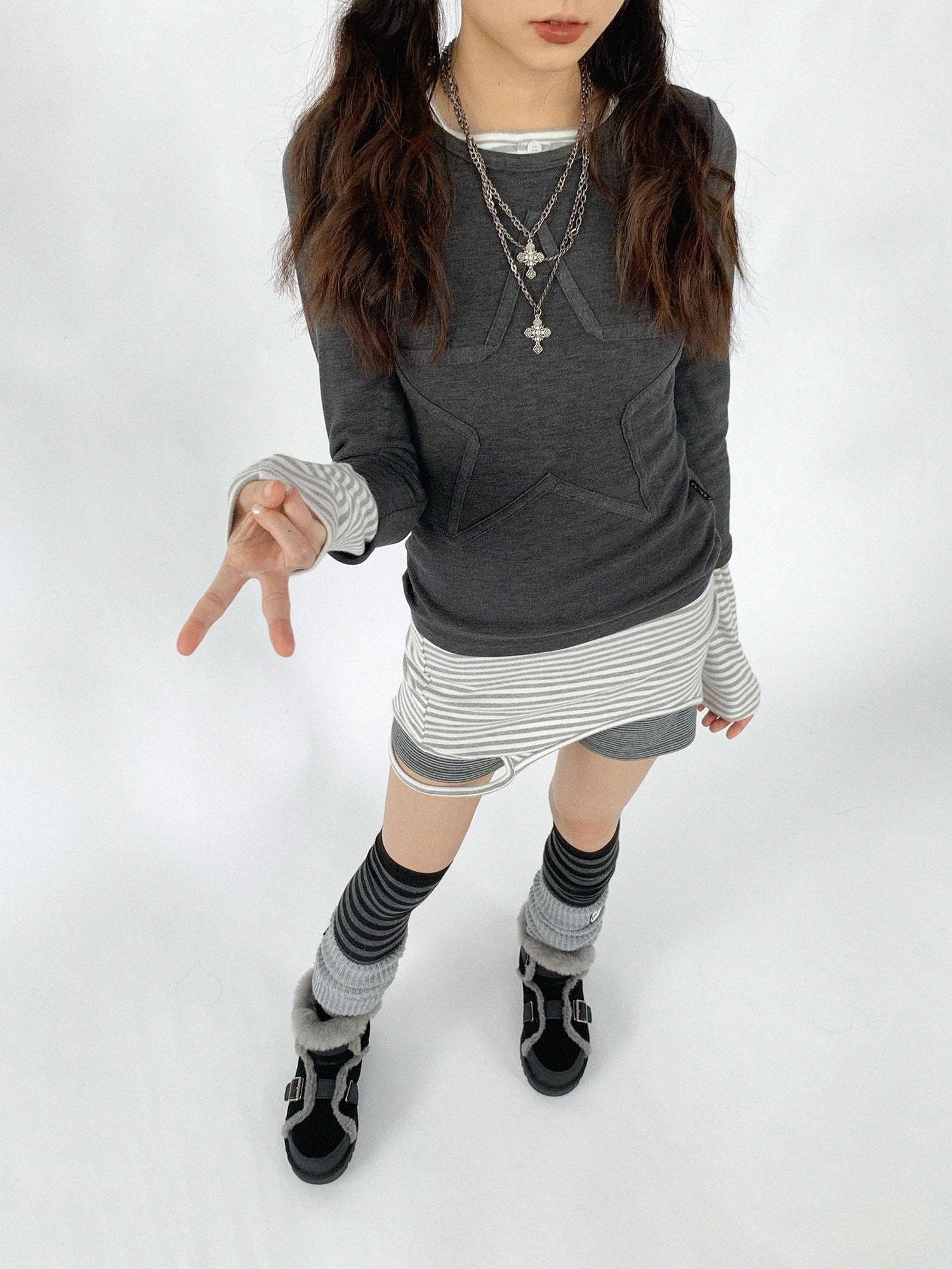 innomoood Thermal Teddy Y2k Layering Top V-neck T-shirt Long Sleeve