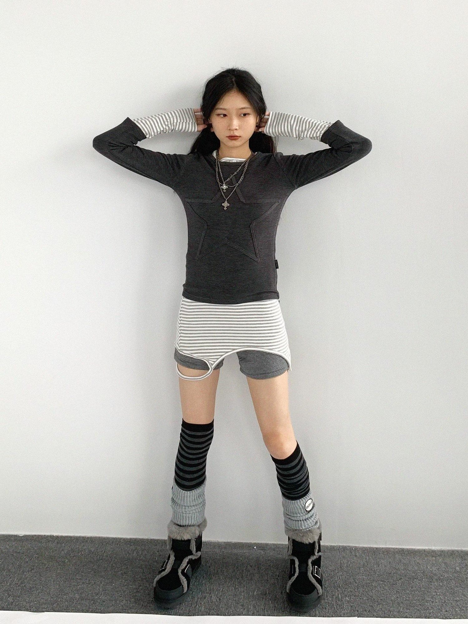 innomoood Thermal Teddy Y2k Layering Top V-neck T-shirt Long Sleeve