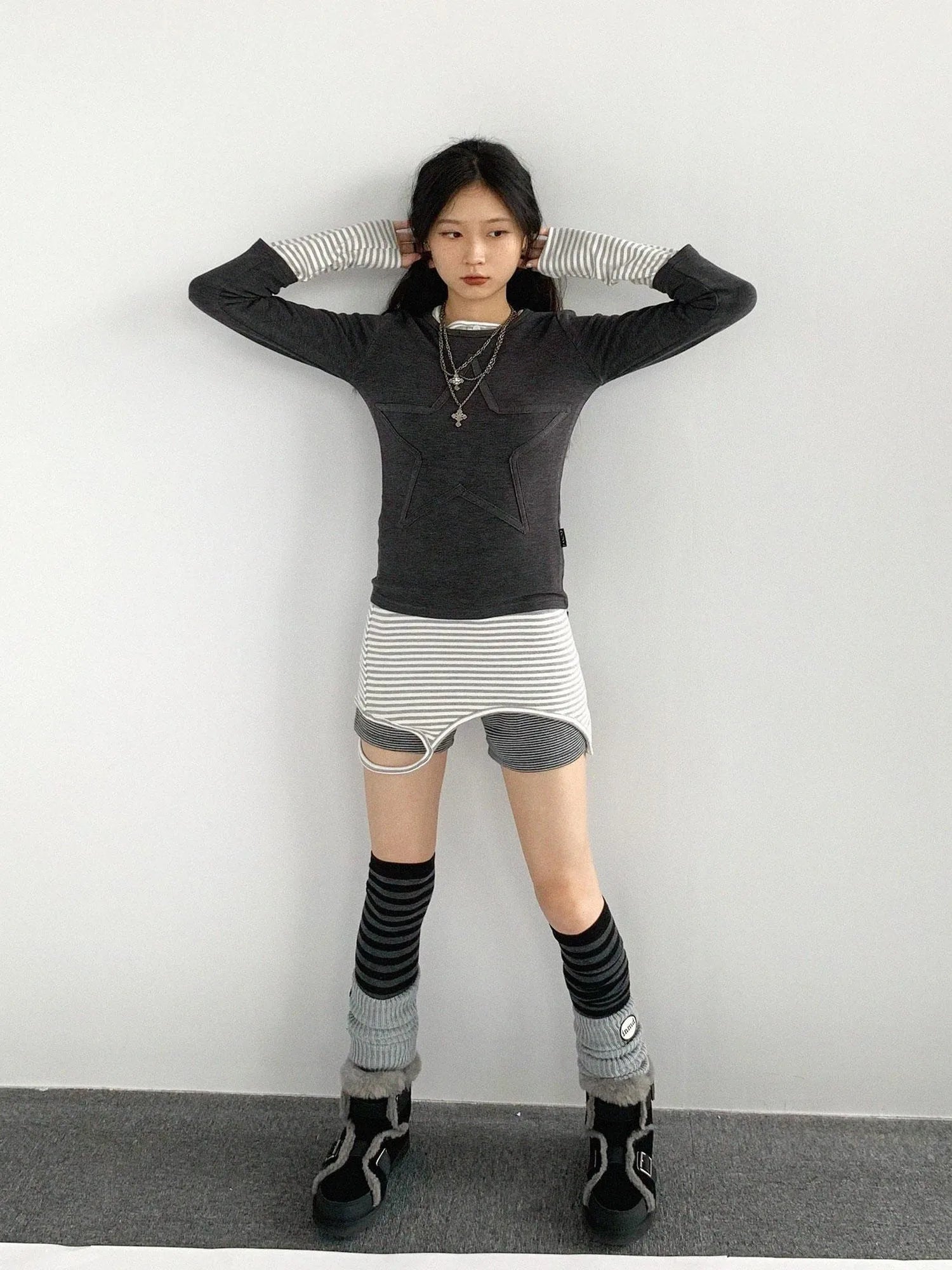 Thermal Teddy Y2k Layering Top V-neck T-shirt Long Sleeve